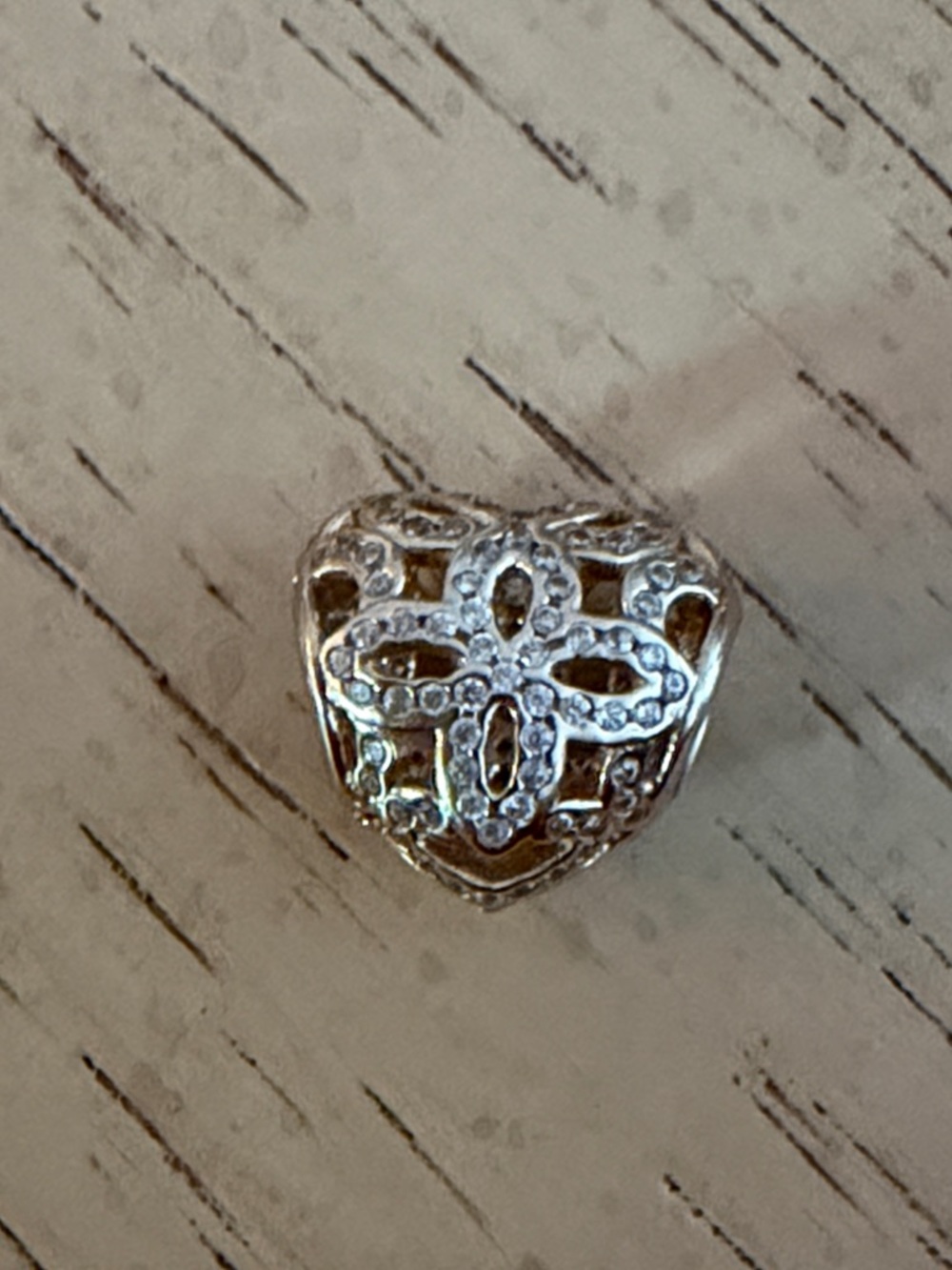 Pandora 14k 585 gold Filigree Heart Charm with Crystal Accents